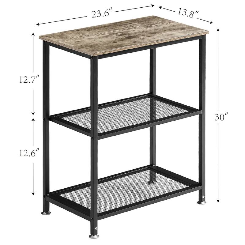 VECELO Contemporary Square End Table 3-Tier Side Table with MDF Top Open Shelves Available in Brown Gray and Charcoal Gray