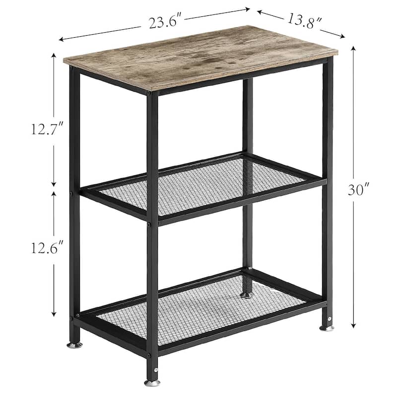 VECELO Industrial Style 3-Tier Nightstands Set of 2 with Open Storage Shelves MDF Top Space Saving for Living Room and Bedroom
