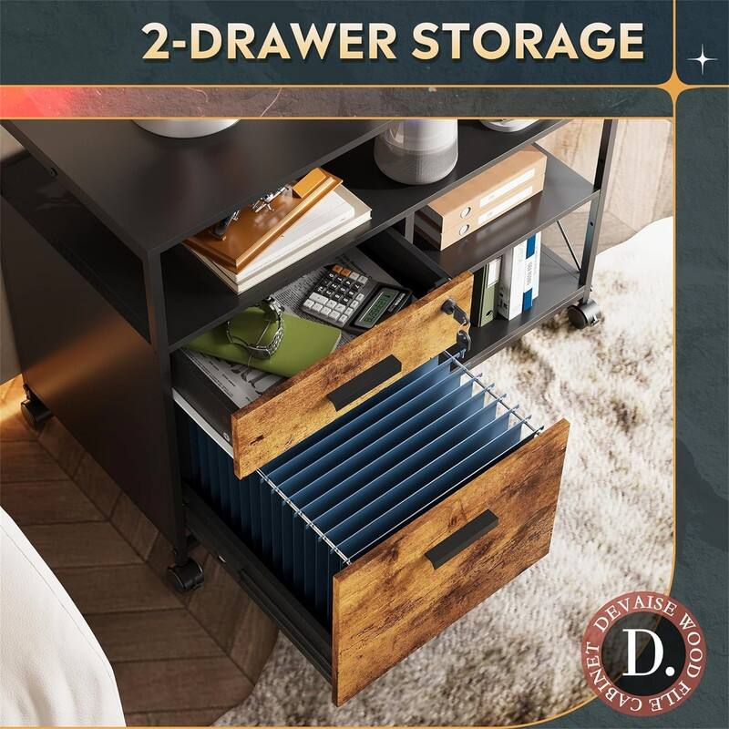 2 Drawer Locking File Cabinet with Charging Station - 15.7"D x 31.7"W x 26.1"H