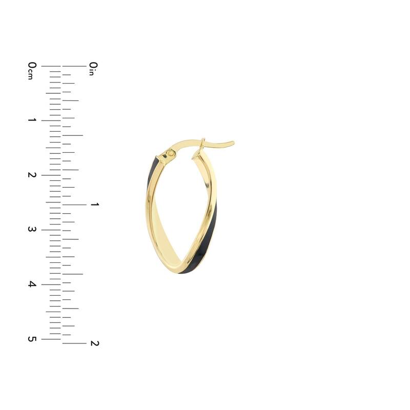 Curata 14k Yellow Gold 16.3x3mm Black Enamel Oval Twist Hoop Earrings