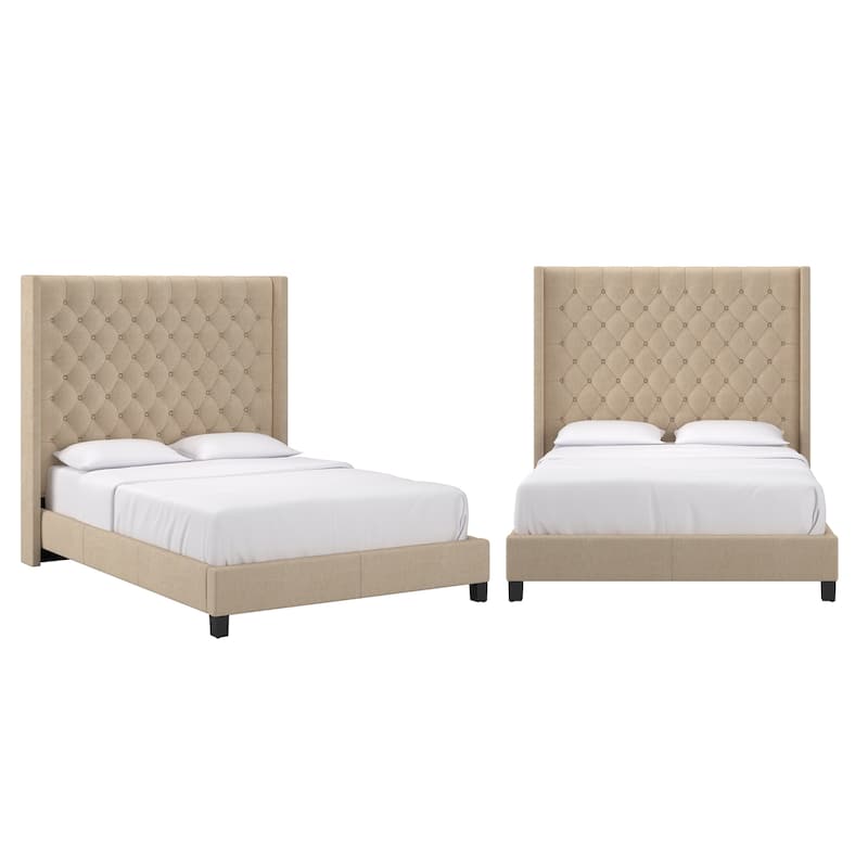 Detmold Wingback Button Tufted Tall Headboard Platform Bed