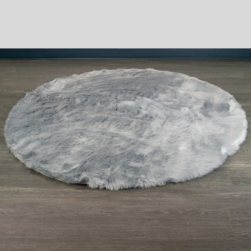 Aurora Grey Round imitative Fur Area Rug 4 Foot Wide - 4' Round - 4' Round