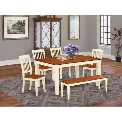 Beachy Boho Dining Set - 6Pc Rectangular Table & 4 Chairs Plus Bench - 42/60 Inch