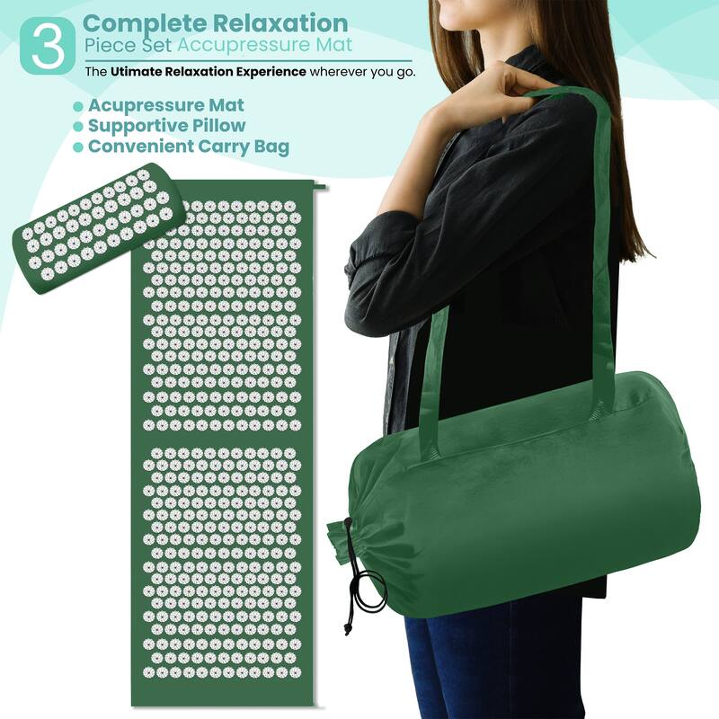 Sivan Health And Fitness Deluxe Acupressure Mat & Pillow Combo Set - Includes Carry Bag - 51" L x 17.5" W x 4" H
