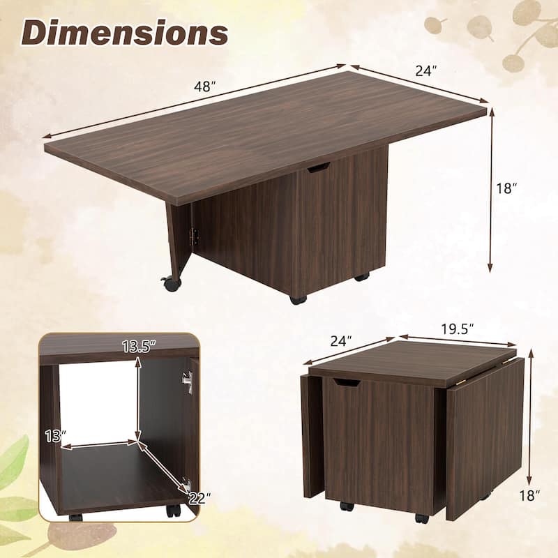 Costway Foldable Coffee Table 48" Extendable Center Table with Storage - See Details