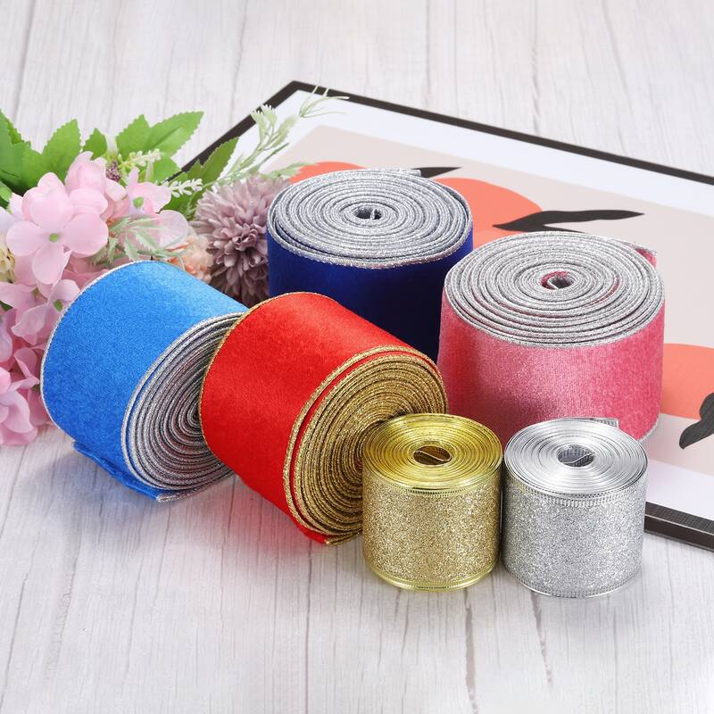 Christmas Velvet Ribbon 2.5" 10Yard Gold Iron Wired Edge Easy to Shape