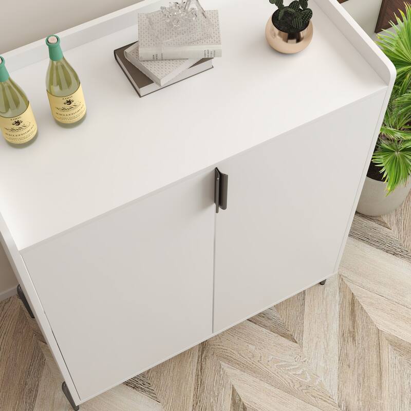 2 doors home wine bar cabinet with wine rack & adjustable storage shelf, modern sideboard with soft-closing hinge