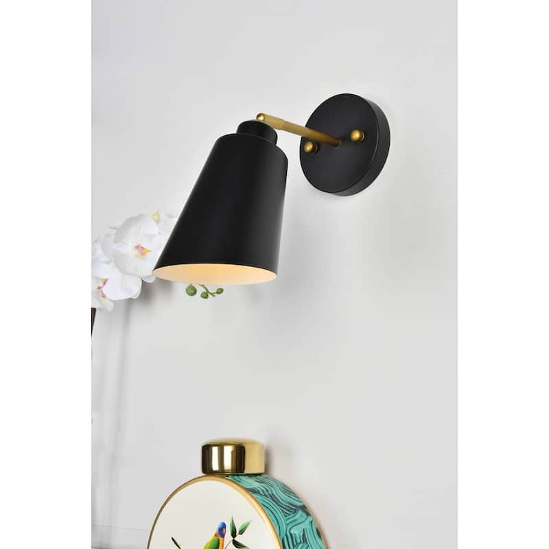 Hector 5 Inch Black and Brass Wall Sconce