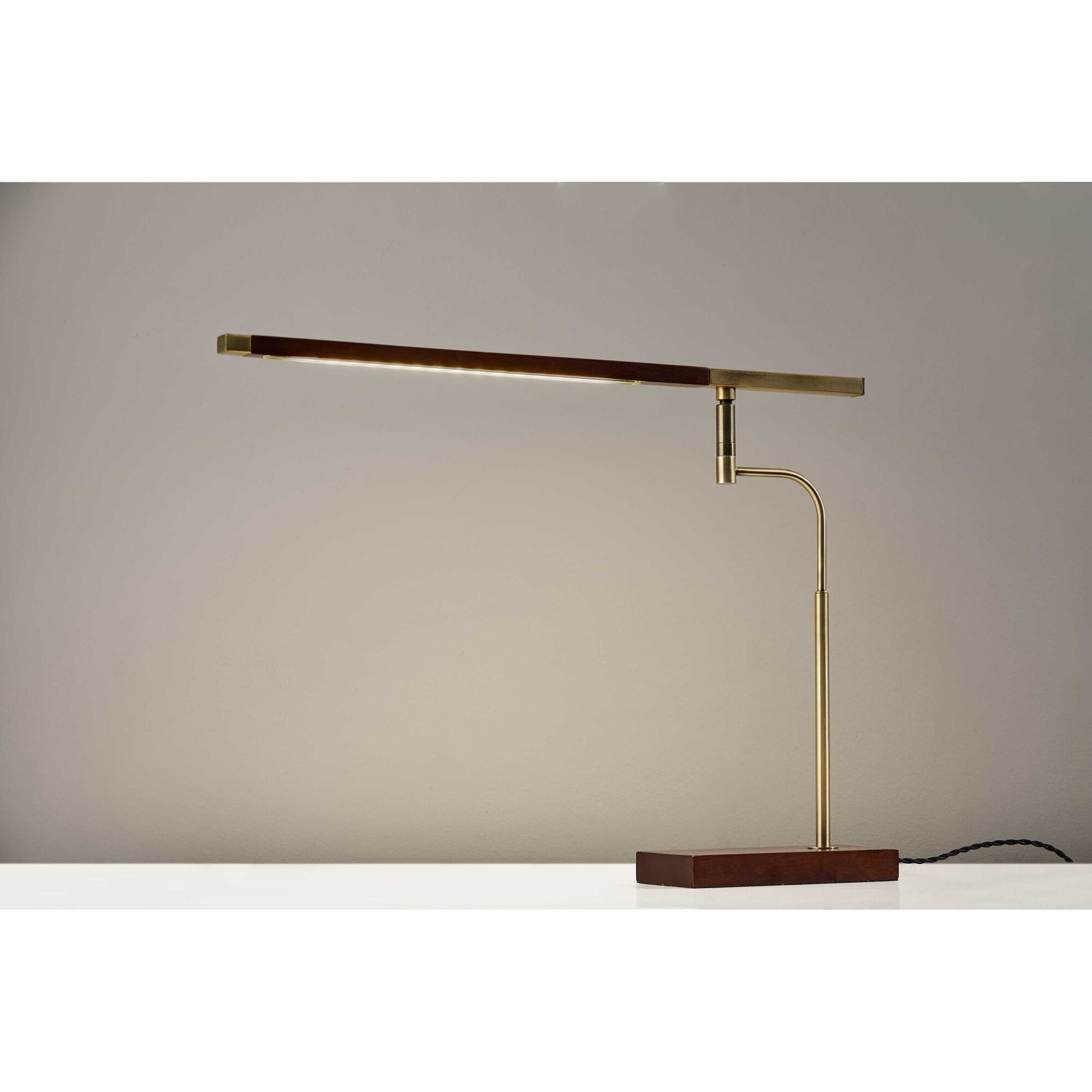 Walnut Wood Finish And Antique Brass Metal Adjustable Led Desk Lamp With Usb Port Walnut Wood Finish And Antique Brass Metal Adjustable Led Desk Lamp With Usb Port