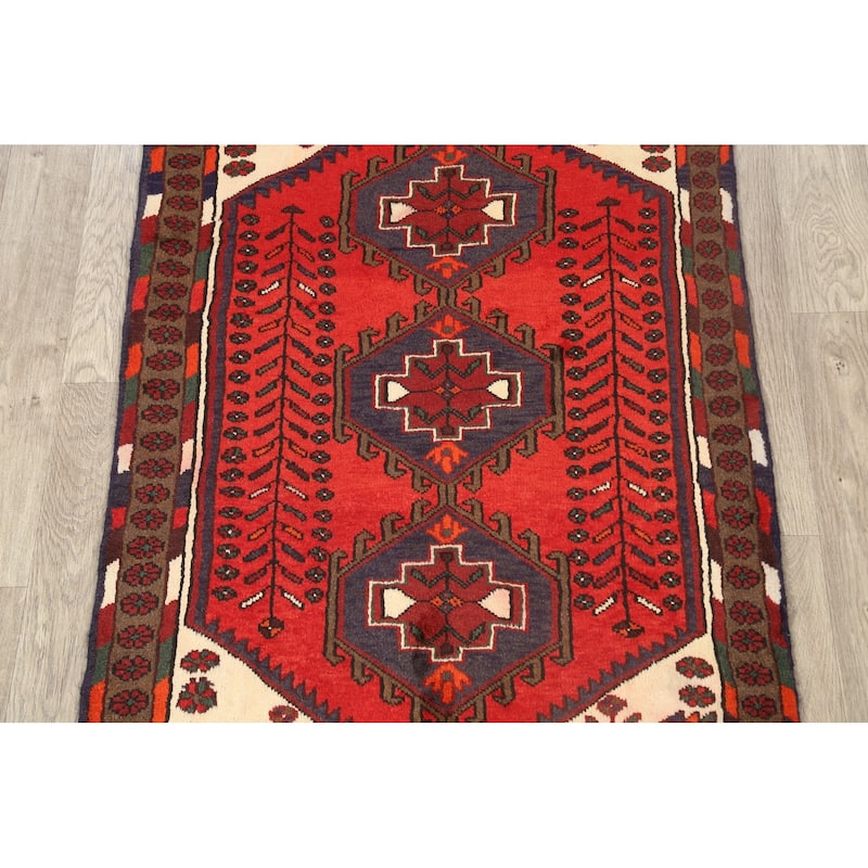 Geometric Persian Hamedan Area Rug Wool Handmade Foyer Carpet - 3'3" x 4'6"