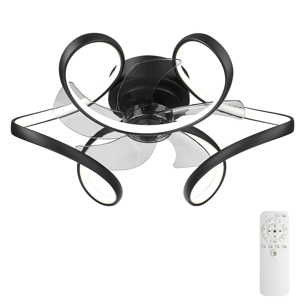 20" Indoor Black Low Profile Ceiling Fan with LED Light - 20 Inches