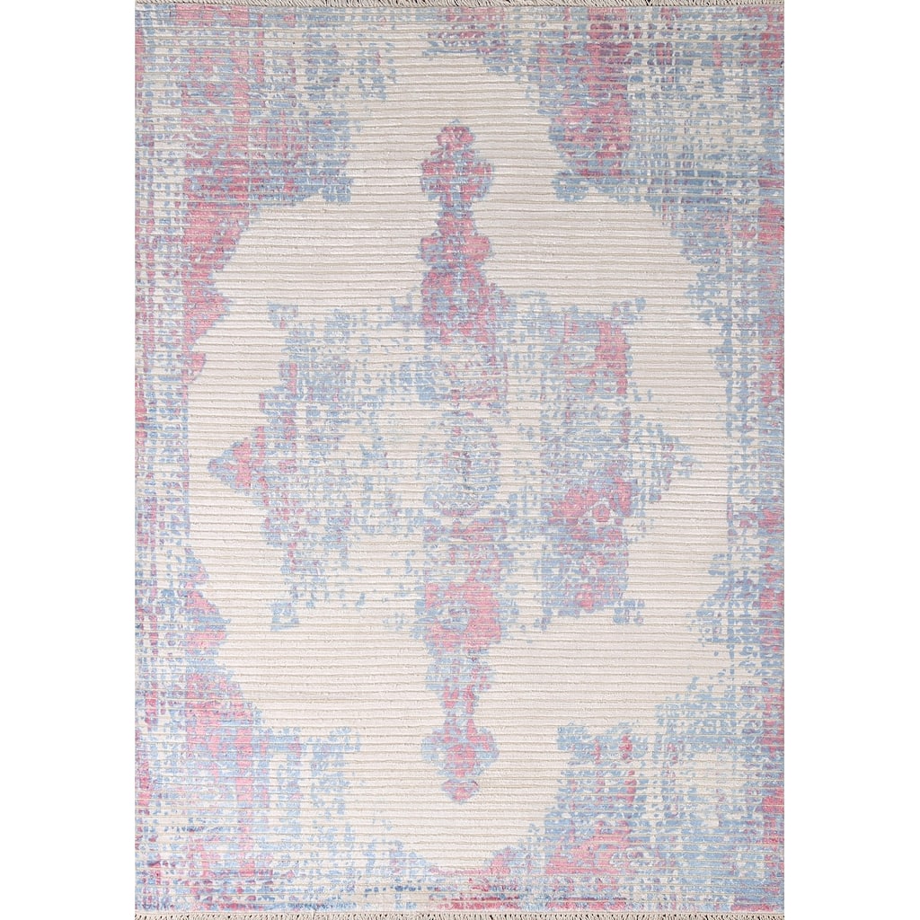 Striped Abstract Indian Accent Rug Handmade Wool Carpet - 3'11"x 5'10"