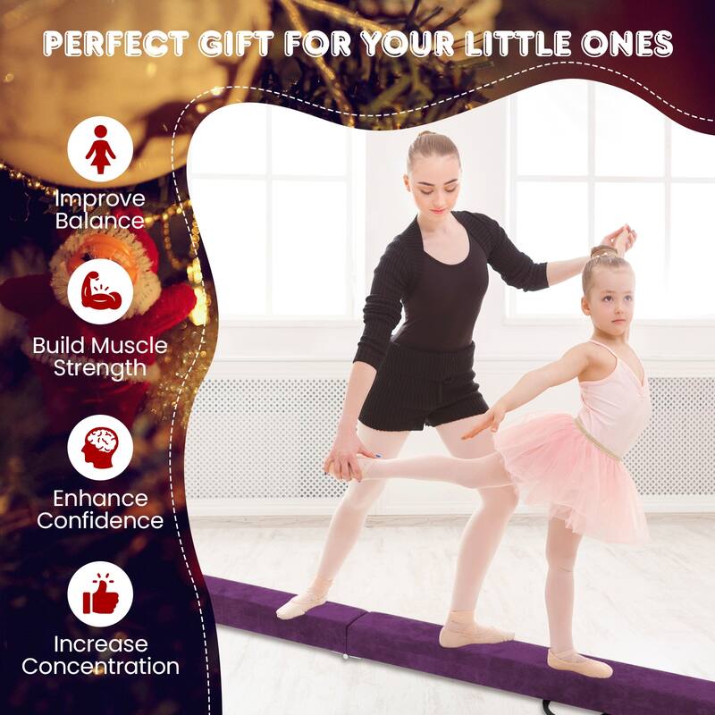 Gymax 9 FT Folding Gymnastic Beam w/Anti-slip Base Pine Wood Frame