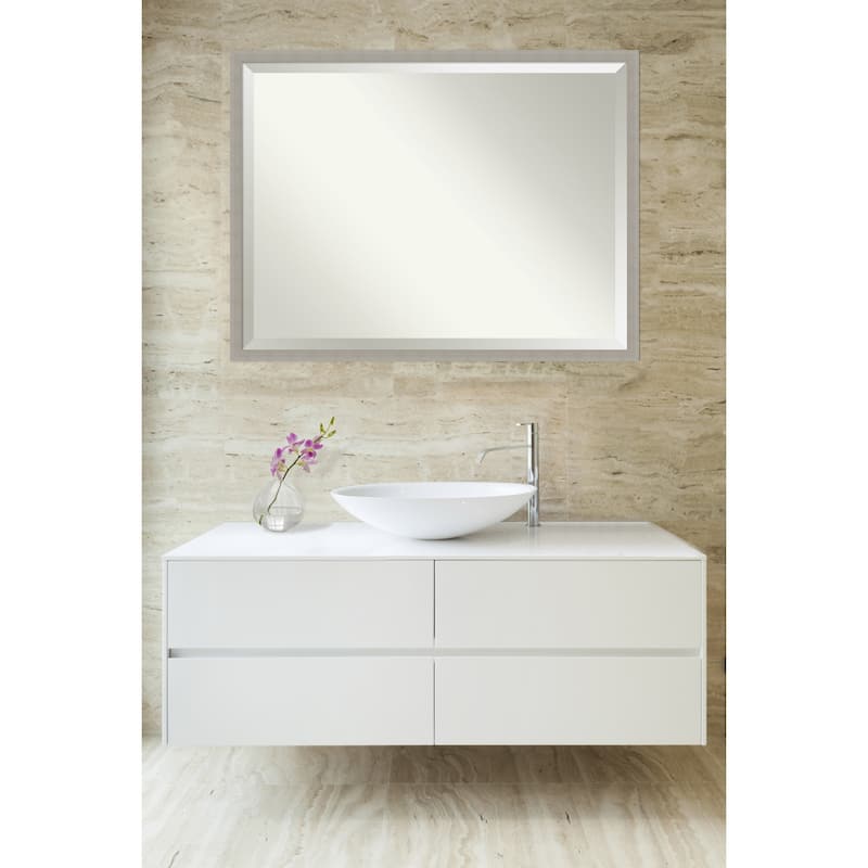 Woodgrain Stripe Beveled Wood Framed Bathroom Vanity Wall Mirror