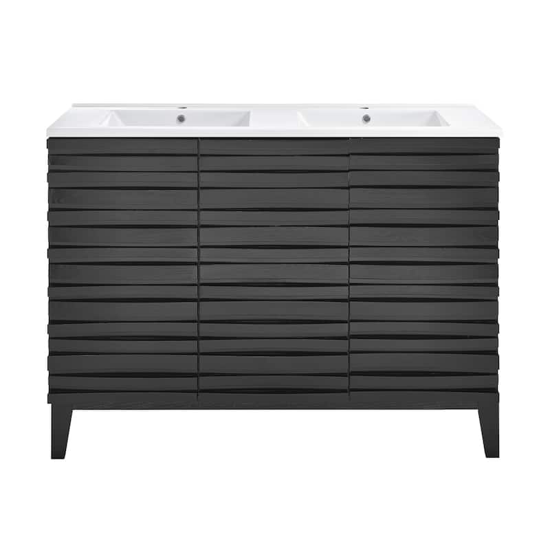 Cascade 48 In. Black Oak, Double Basin Bathroom Vanity With White Ceramic Sink Top