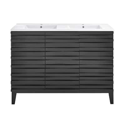 Cascade 48 In. Black Oak, Double Basin Bathroom Vanity With White Ceramic Sink Top