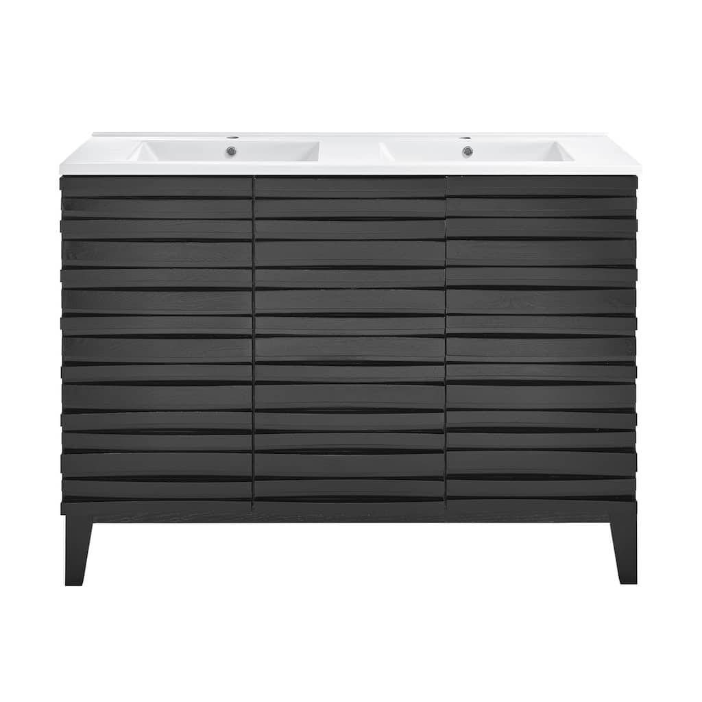 Cascade 48 In. Black Oak, Double Basin Bathroom Vanity With White Ceramic Sink Top