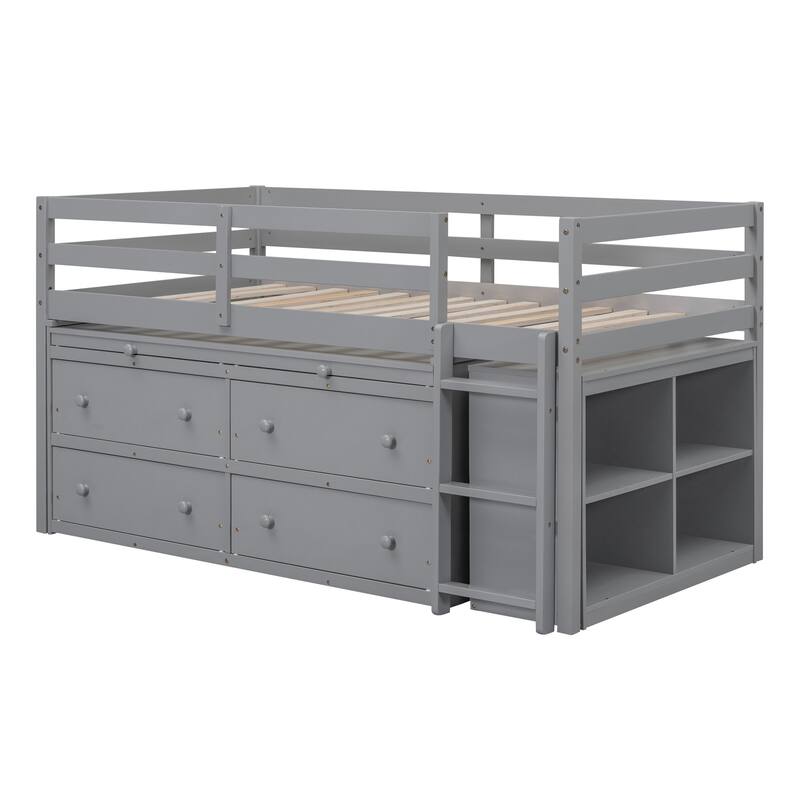 Space-Saving Twin Loft Bed with Retractable Desk, Drawers, and Shelves