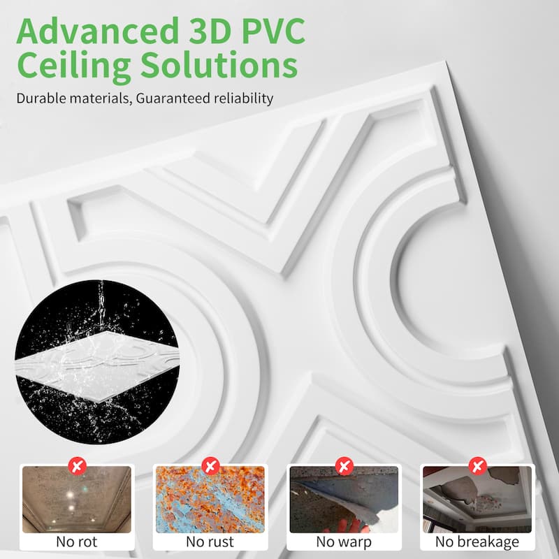 Art3d 3D PVC Ceiling Tiles, 3D Wall Panels, 2x2 ft. (pack of 12)