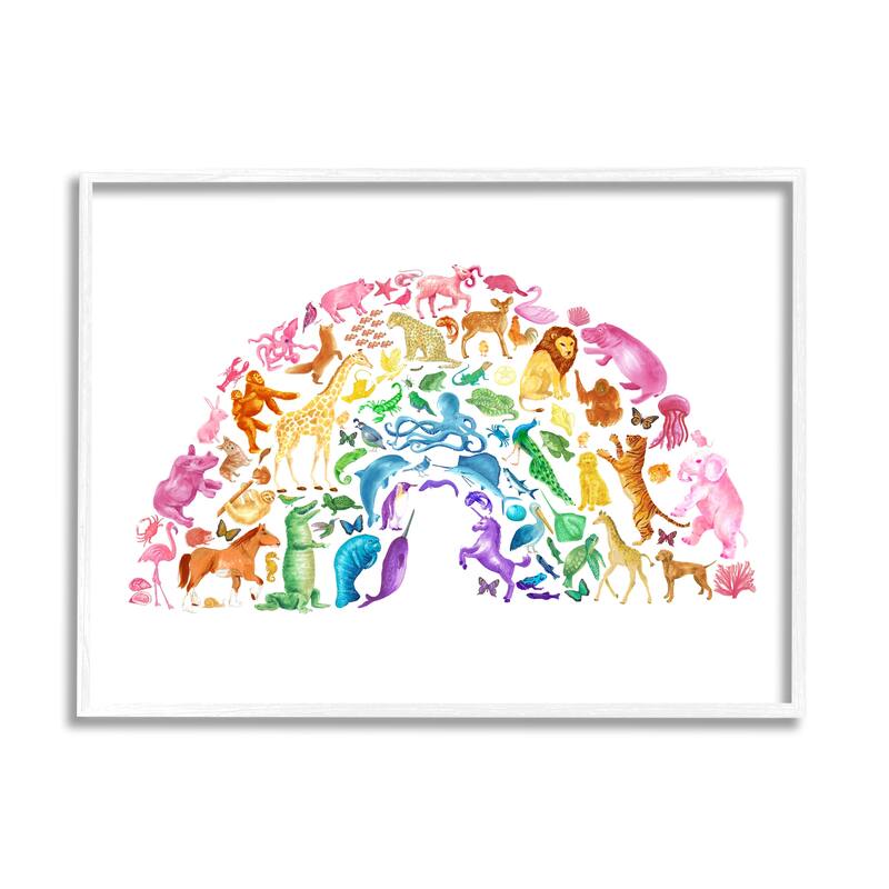 Stupell Mixed Rainbow Animals Wildlife Arched Rainbow Shape Framed Wall Art, Design by Dishique - Multi