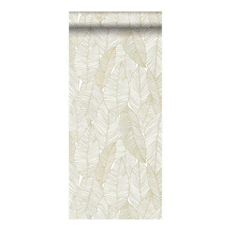 ESTA Home Canales White Gold Inked Leaves Wallpaper - 20.9 x 396 x 0.025