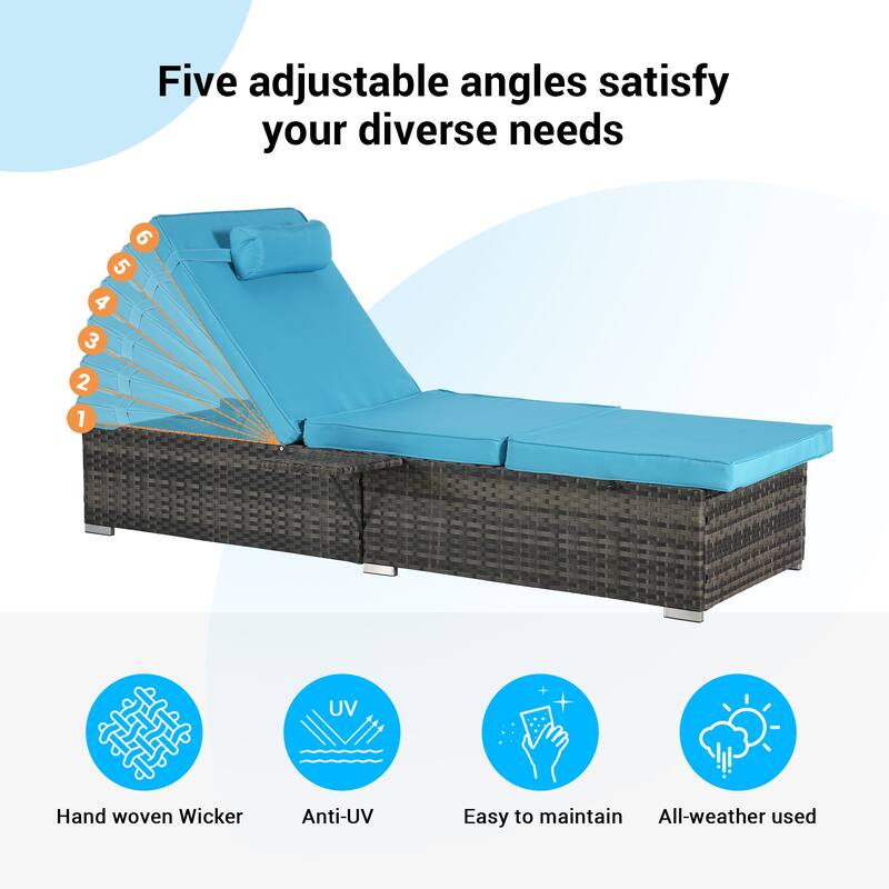 GDFStudio - Amelia Outdoor Chaise Lounge Chair Set of 2 with Adjustable Recline and Side Table for Poolside Relaxation
