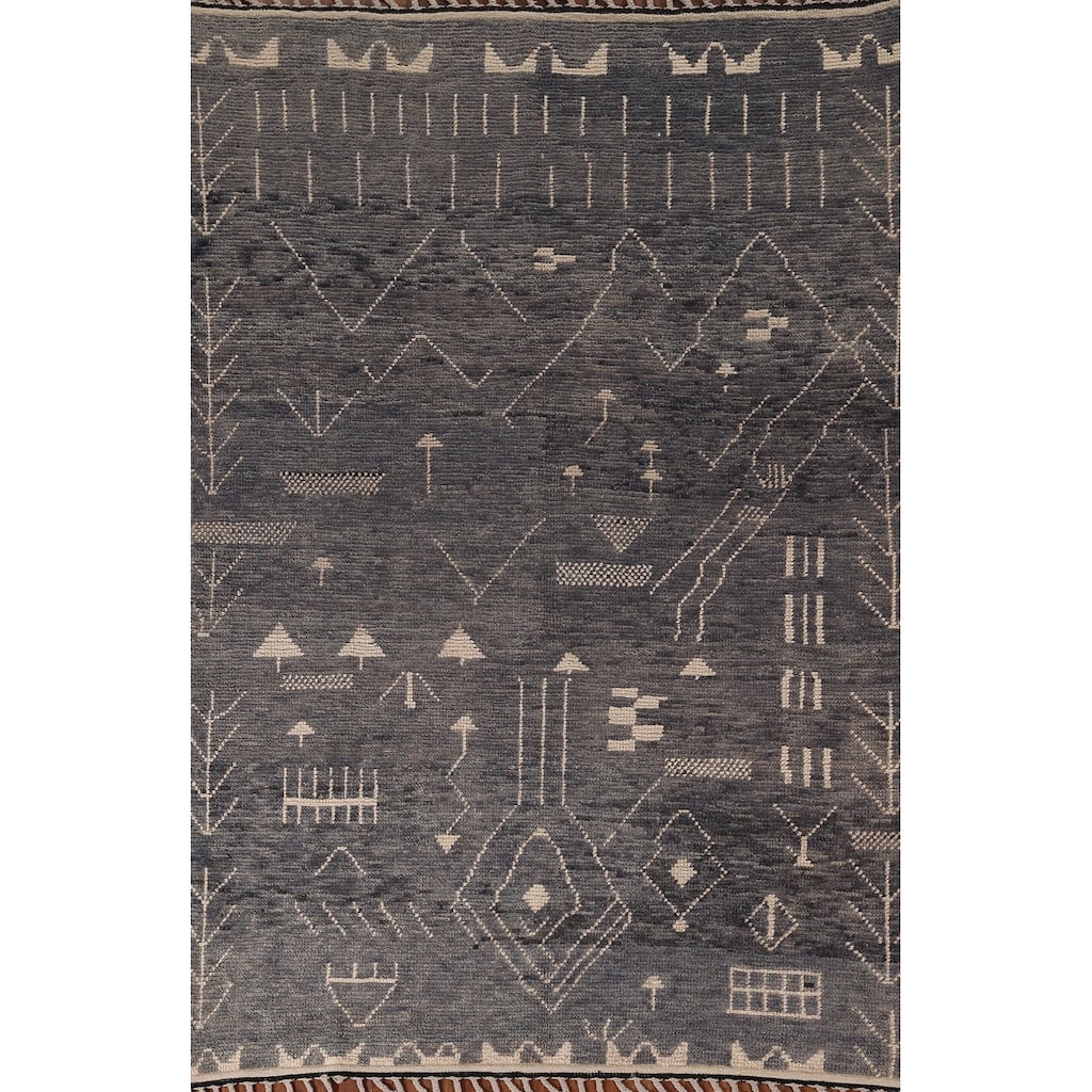 Gray & Blue Moroccan Area Rug Hand-Knotted Wool Carpet - 6'1"x 9'5"