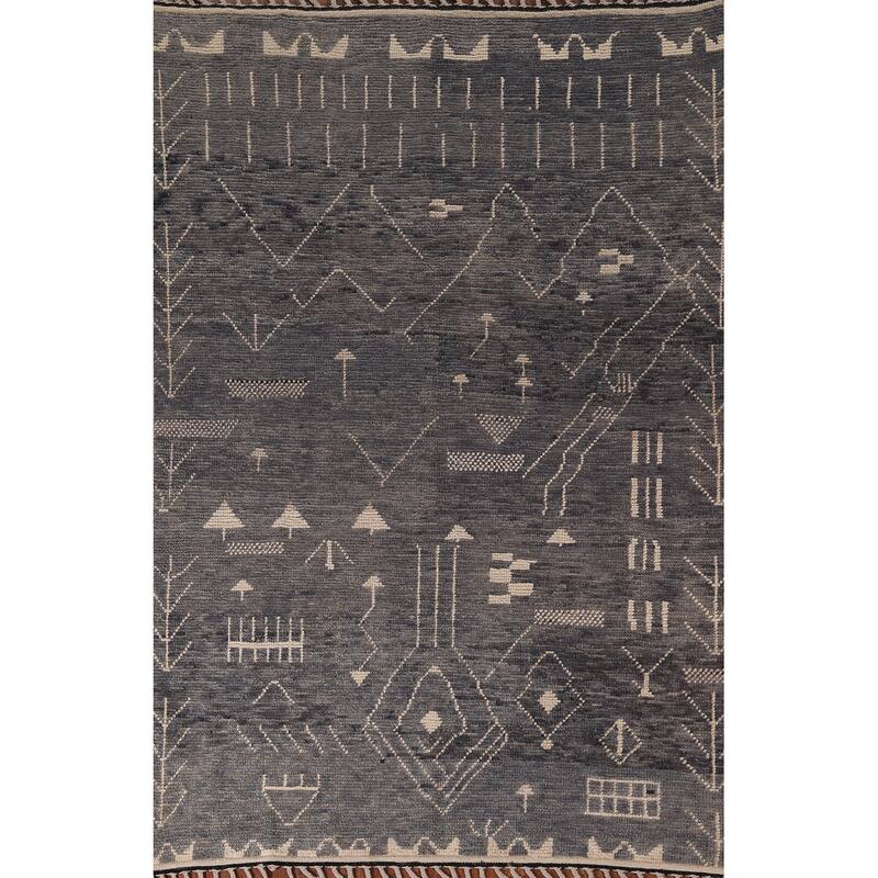 Gray & Blue Moroccan Area Rug Hand-Knotted Wool Carpet - 6'1"x 9'5"