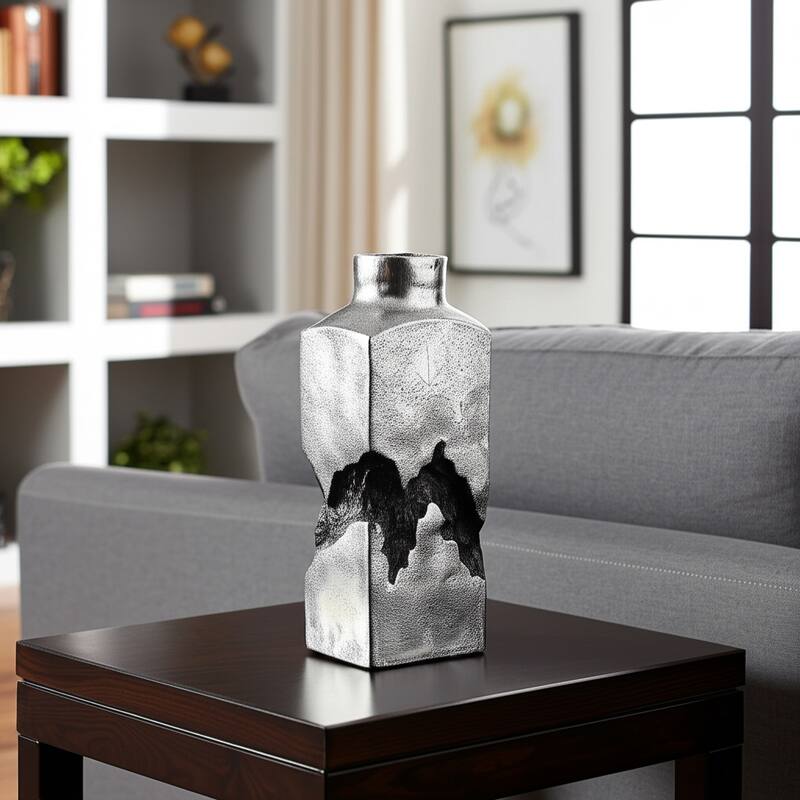 Metal Modern Sculptural Decorative Vase Abstract Design Artistic Form - Silver - 6" x 2.5" x 16"