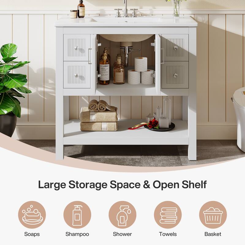 24" Modern Bathroom Vanity with Sink, Freestanding Bathroom Vanities Cabinet Combo, Solid Wooden Frame