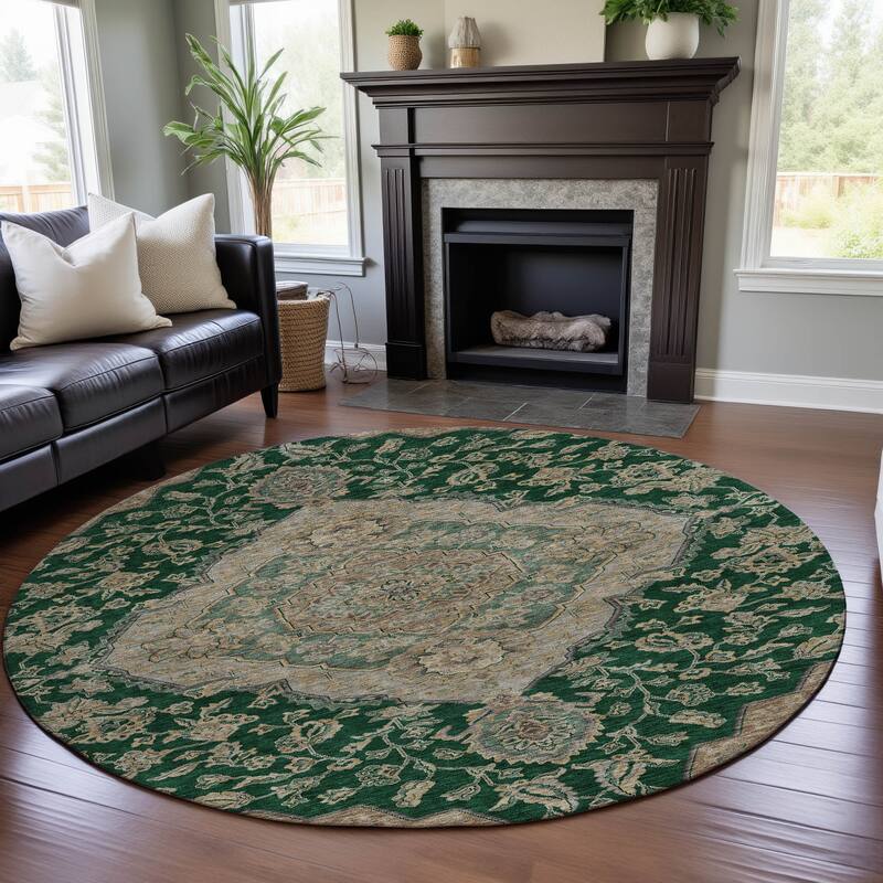 Premium Washable Super Soft Classic Traditional Mayfield Rug - Emerald - 8' x 8'