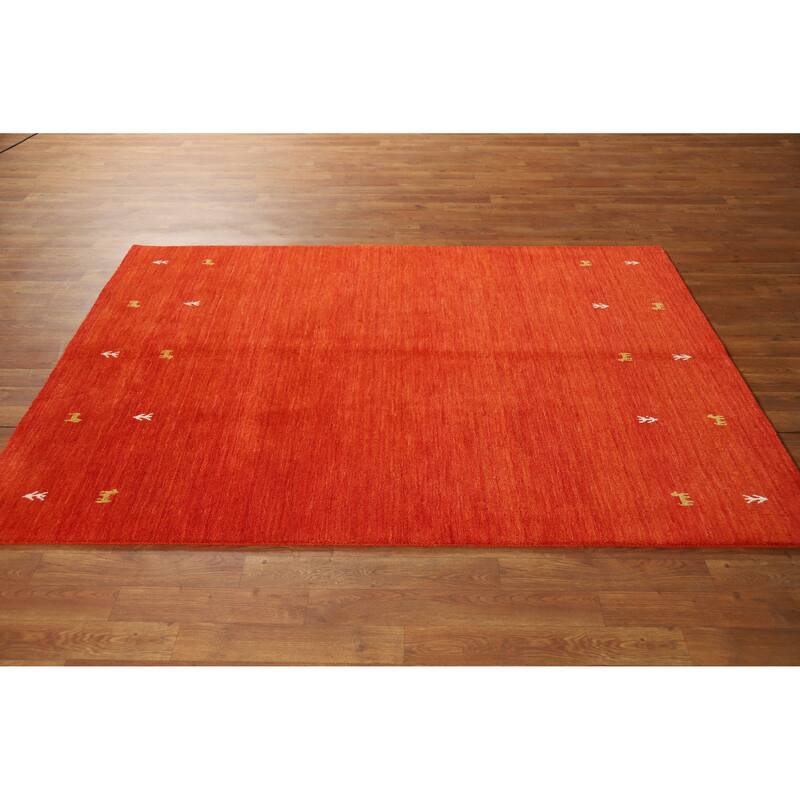 Hand Knotted Oriental 100% Wool Carpet Tribal Animal Pictorial Oranges & Rust Gabbeh Area Rug - 6' 6'' X 4' 6''