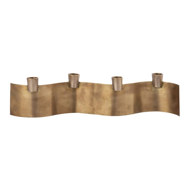 Elk Home Curve Aged Brass Metal 16 Inch Wide Candleholder
