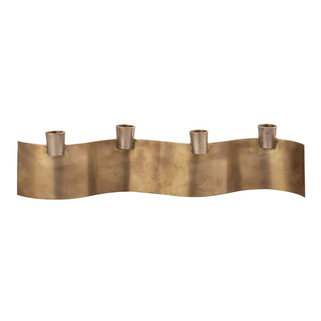 Elk Home Curve Aged Brass Metal 16 Inch Wide Candleholder