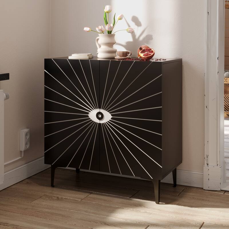 Modern Wooden 2 - Door Storage Accent Cabinet Eye Pattern With Adjustable Shelves