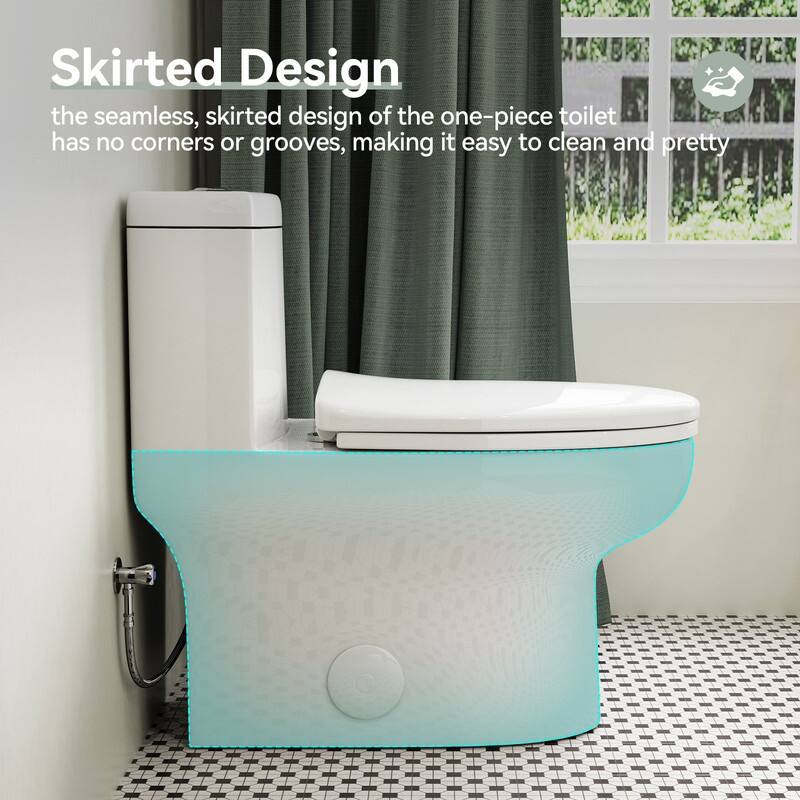 HOROW 1 Piece High Efficiency Dual Flush Elongated Toilet White 1.1/1.6 GPF Soft Close Seat - N/A