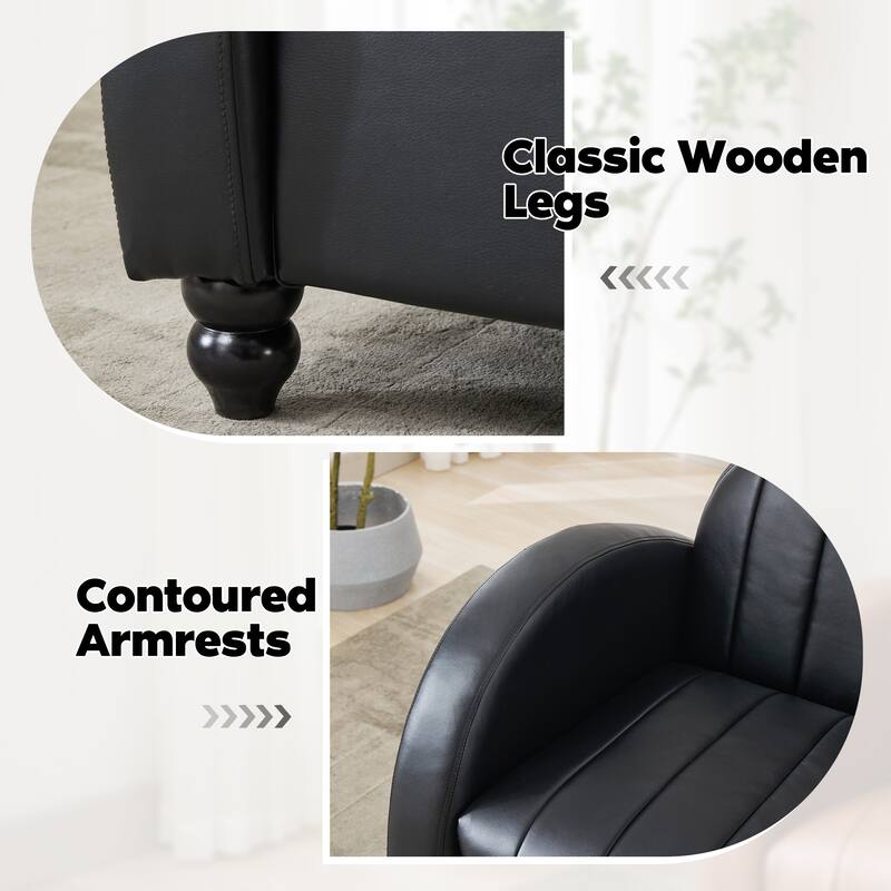 Retro PU Leather Accent Chair with Curved Armrest