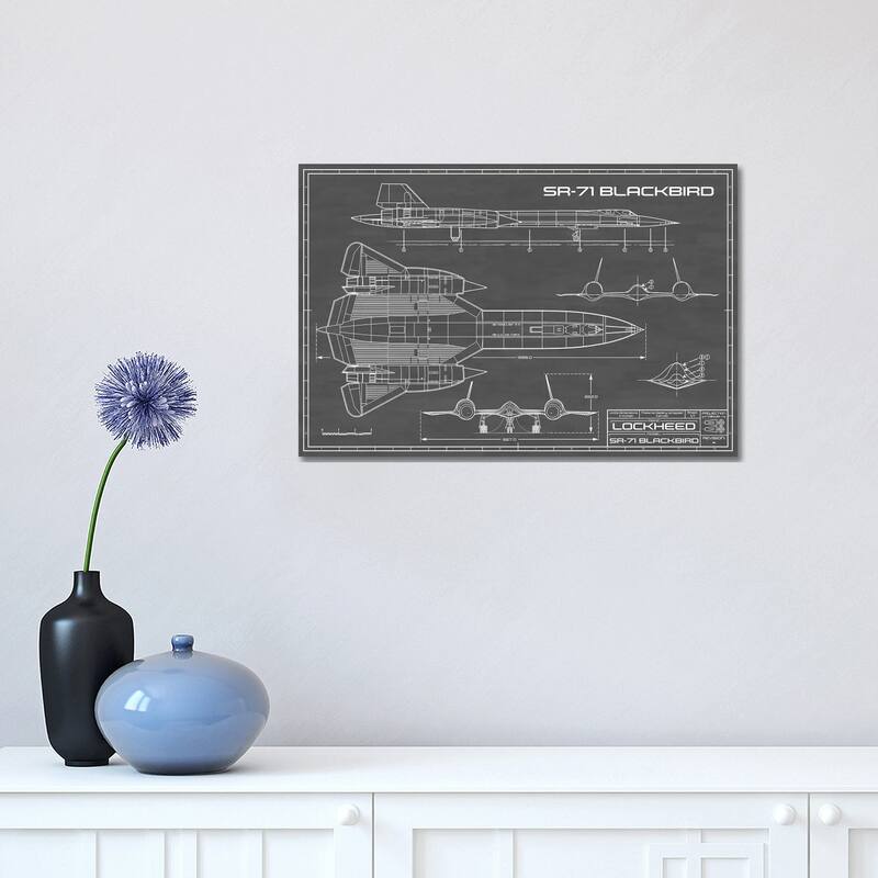 iCanvas "SR-71 Blackbird Spy Plane In Black" by Action Blueprints Canvas Print - 12x18x1.5