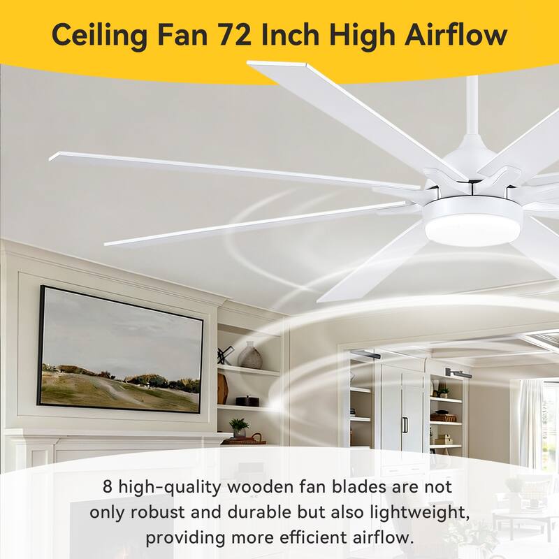 72 Inch Large Ceiling Fan with Light,Reversible DC Motor,LED Integrated,Remote and APP Control - 72 inches