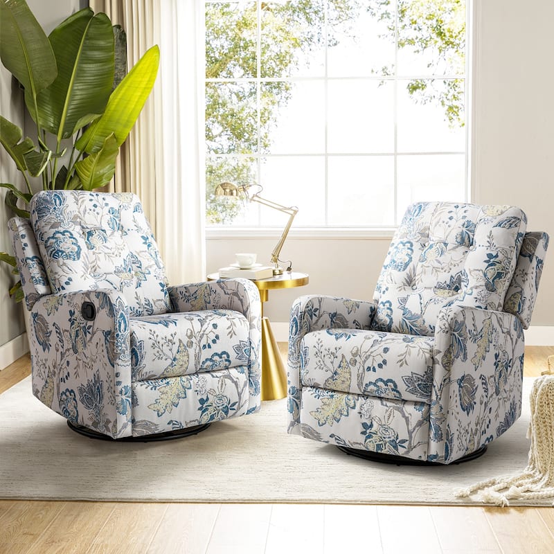 Arlette Floral Manual Swivel Recliner with Tufted Back Set of 2