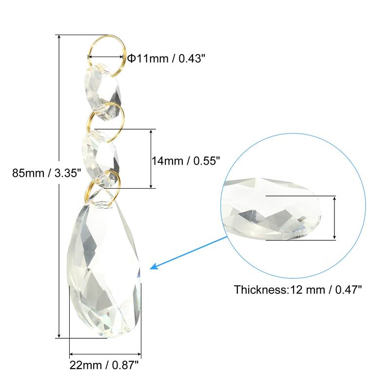 10Pcs 38mm Clear Crystal Teardrop w 14mm Octagonal Bead Clear - Clear