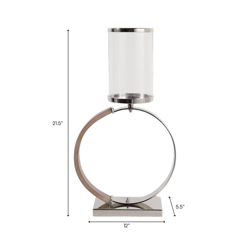 Metal Wood Candle Holder Modern Semi Ring Detail for Home Decor - 12" x 5.5" x 21.5"