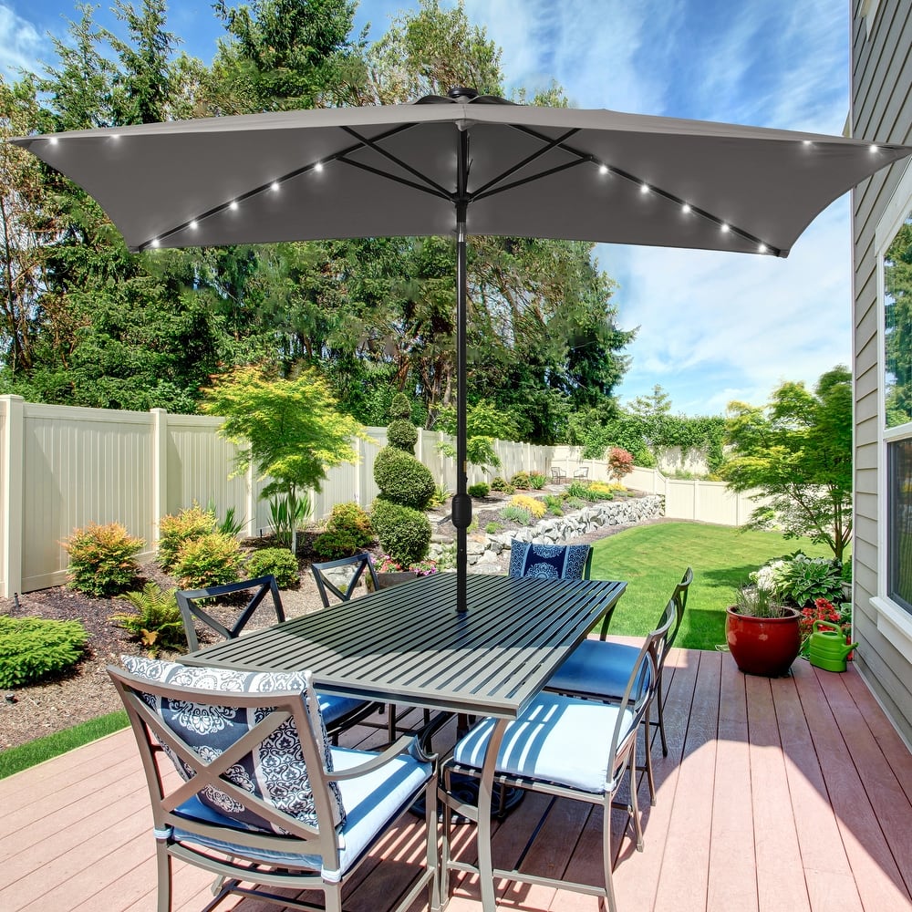 LIVOOSUN LED 10 x 6.5Ft Patio Table Umbrellas Outdoor Market Umbrella with Aluminium/Steel Pole, UV-Resistant Canopy