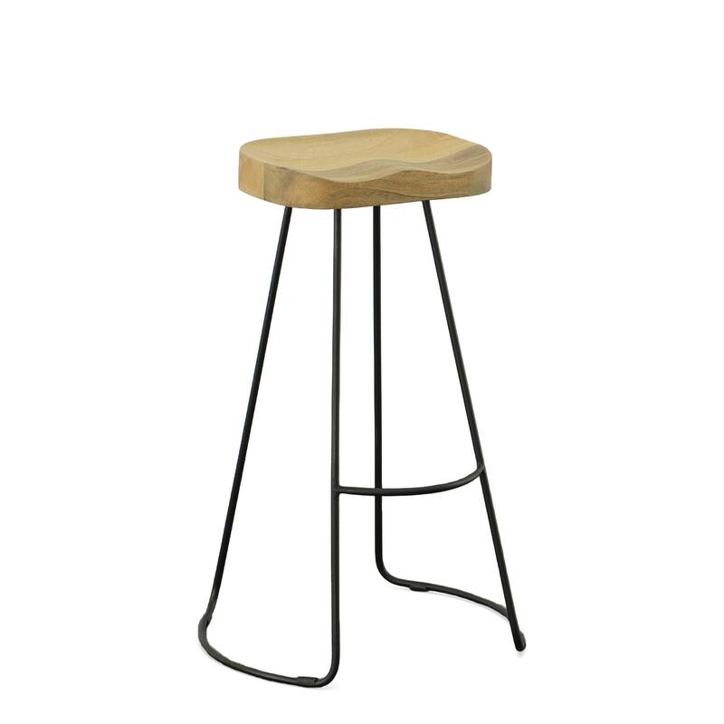 HomeRoots Set of Two 31" Natural And Black Steel Backless Bar Height Bar Chairs