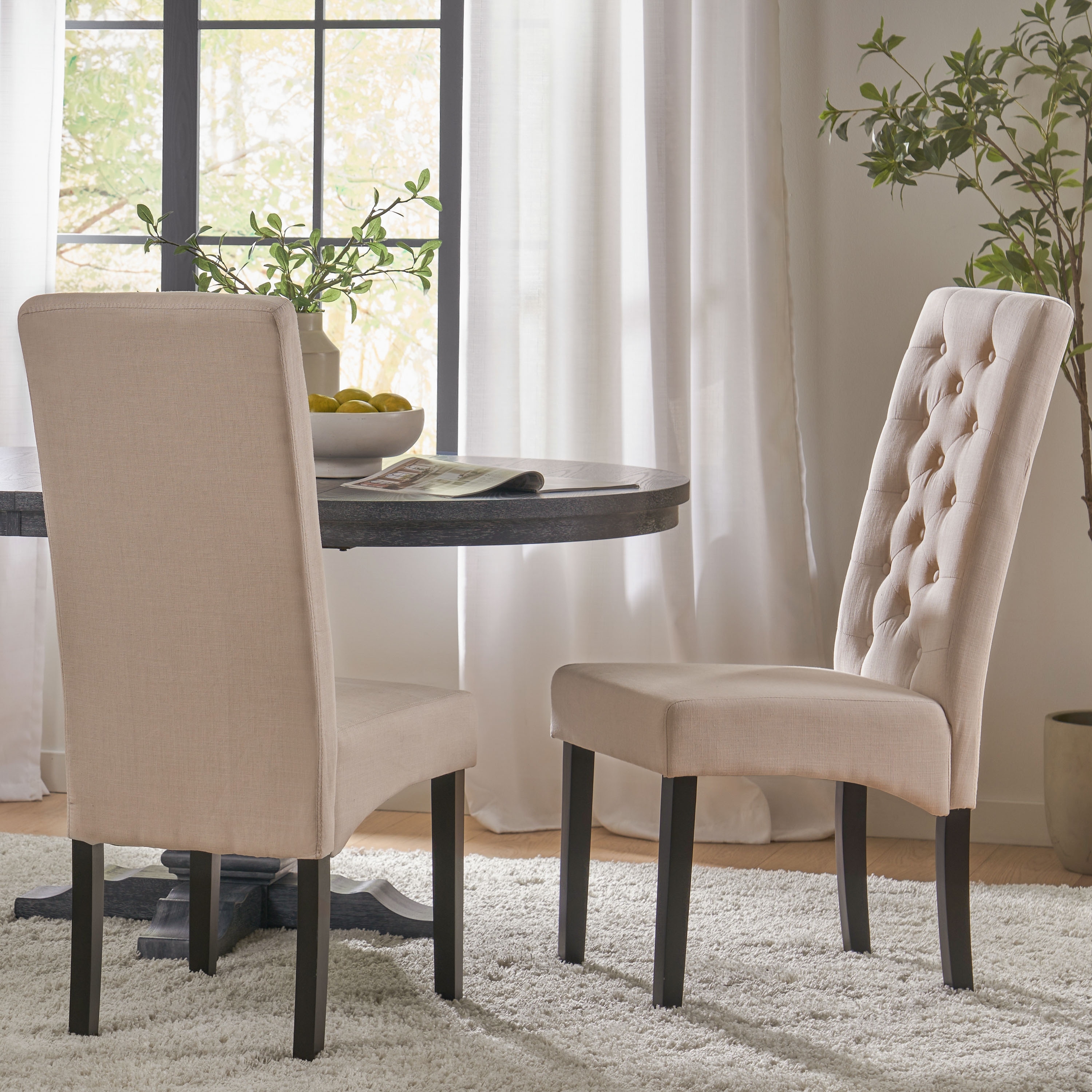 Tall back Natural Fabric Dining Chair Set of 2 by Christopher Knight Home