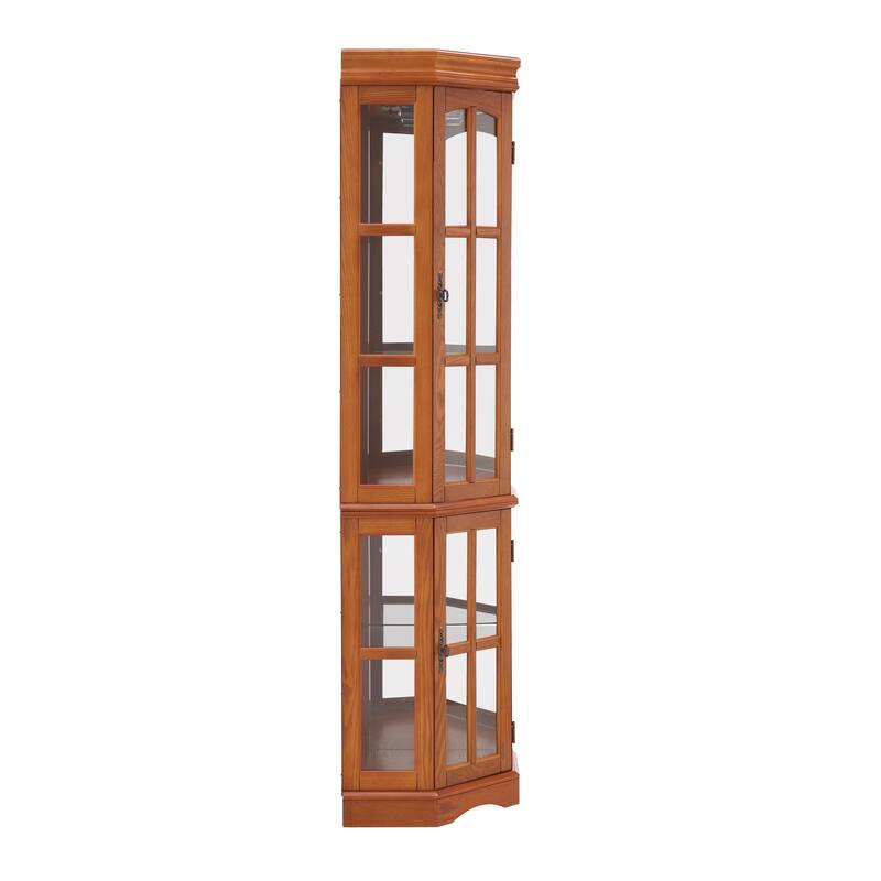 Lighted Curio Display Cabinet, China Cabinet with Tempered Glass Doors & Adjustable Shelves, Freestanding Glass Display Case