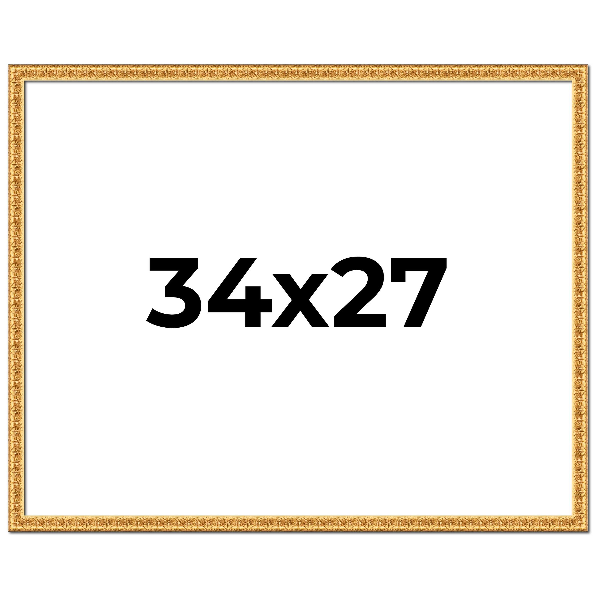 34x27 Frame Gold Real Wood Picture Frame Width 1 inches | Interior