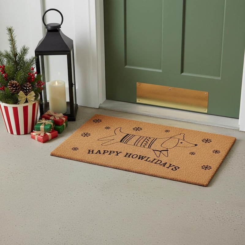 HomeRoots 24" X 36" Brown And Black Christmas Dog Outdoor Coir Door Mat - 24.00' X '36.00 - 24.00' X '36.00