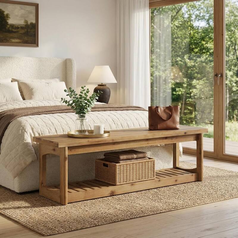 63 Inch Solid Wood TV Stand for 27-70 Inch TVs with Open Storage, Low Media TV Console Table for Entertainment Center,