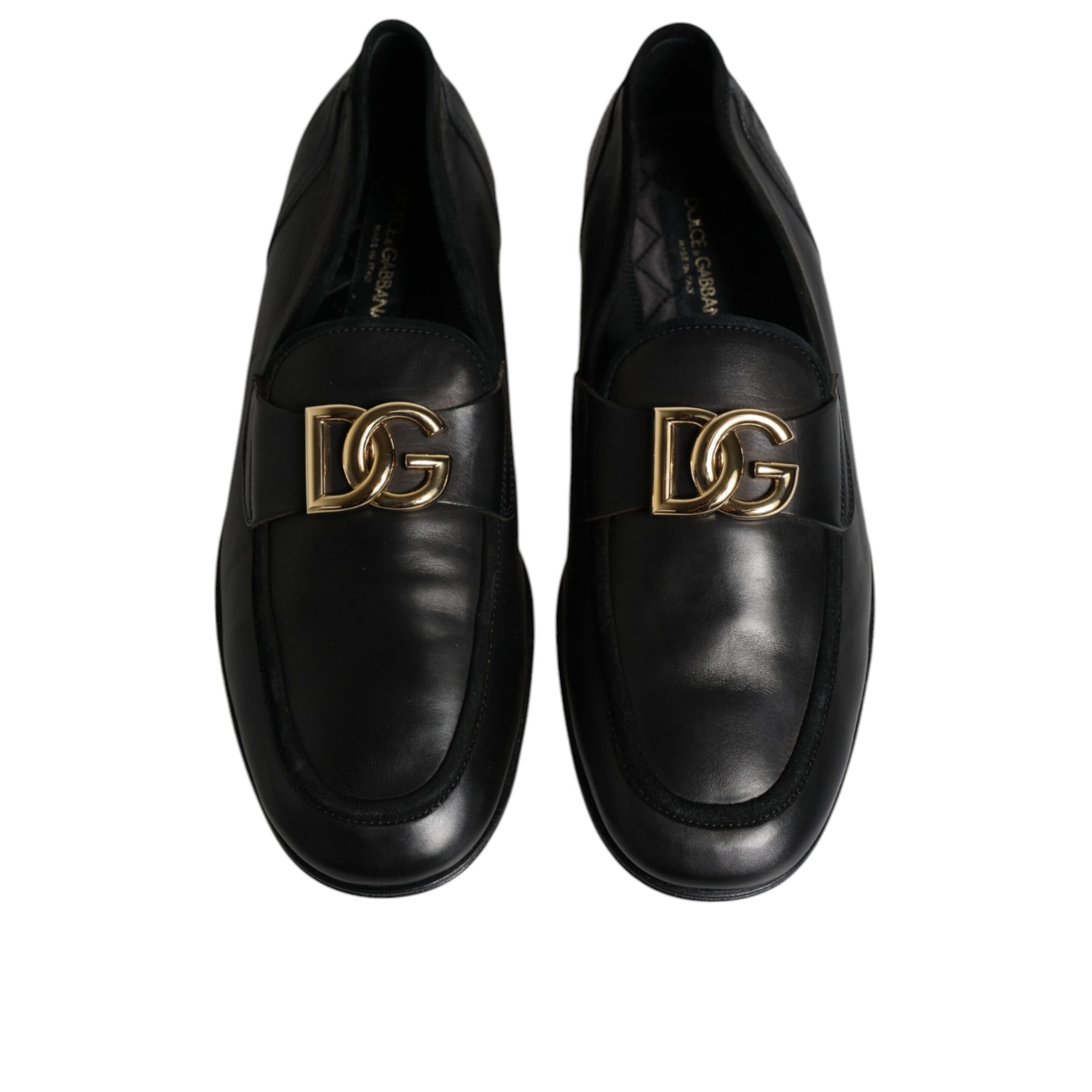 Dolce & Gabbana Black Leather Logo Slip On Loafers Men display picture 2